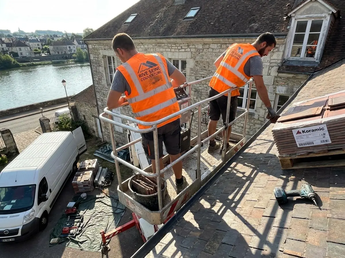 Chantier en cours à Melun, équipe Rive Seine Couverture